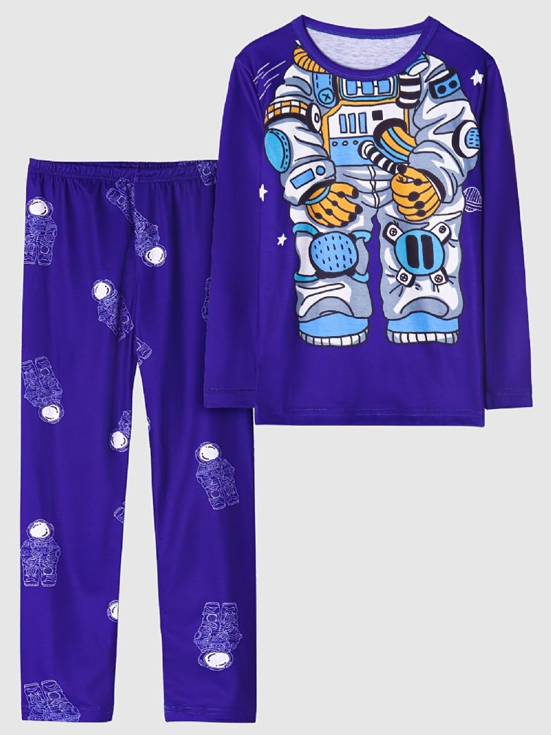 Pojkar Pyjamas Astronaut Print Rundhalsad Långärmad Topp & Byxor Set