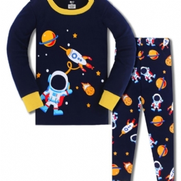 Pojkar Pyjamas Familjeoutfit Rymdtryck Rundhalsad Långärmad Topp & Byxuppsättning Barnkläder
