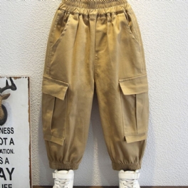 Pojkar Solid Color Large Pocket Cargo Pants