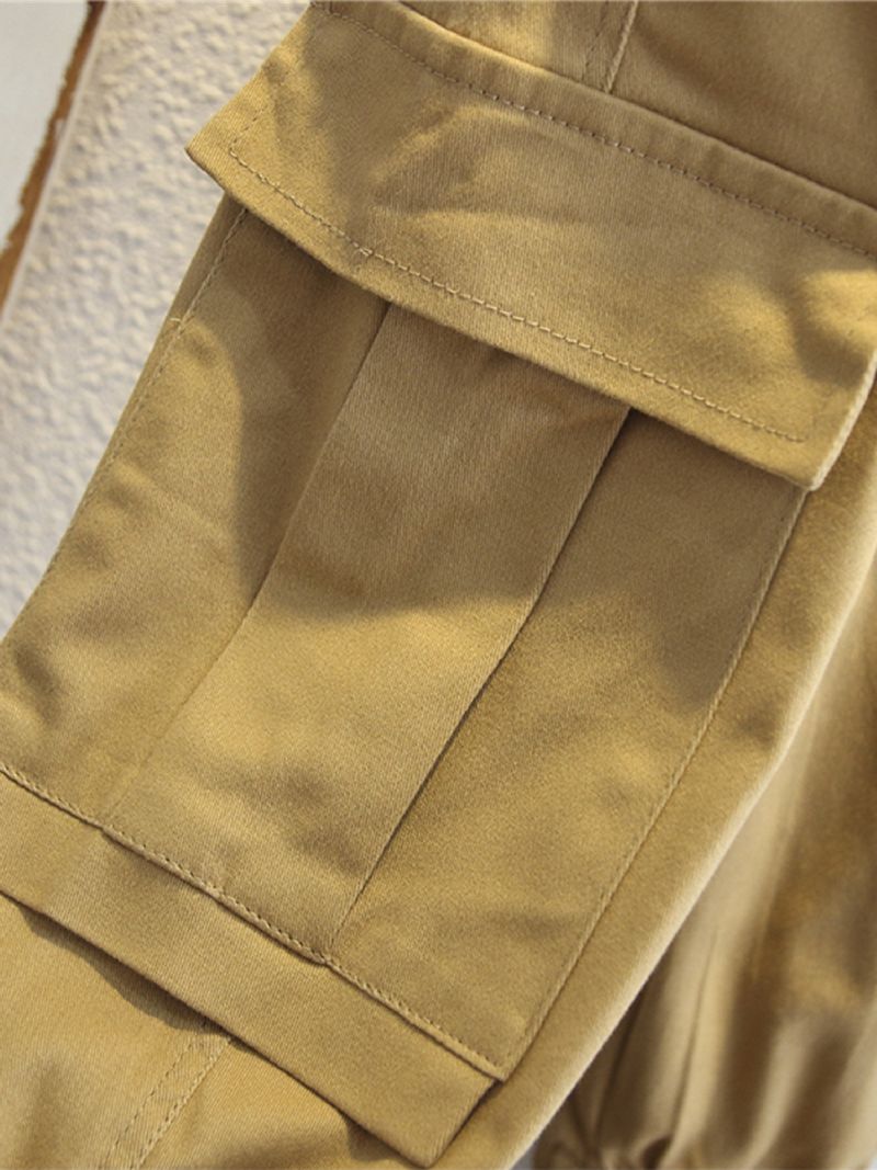 Pojkar Solid Color Large Pocket Cargo Pants