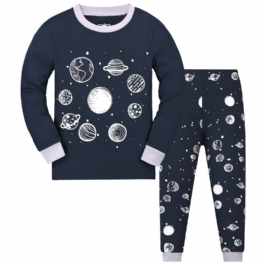 Pojkar Space Print Pyjamas Set Långärmade Byxor Set