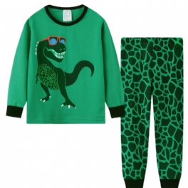 Pyjamasset För Pojkar Långärmad+matchande Byxor Med Tecknat Dinosaurietryck För Höst Och Vinter Nytt