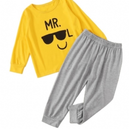 Pyjamasset För Pojkar Med Långärmad Topp & Matchande Byxor