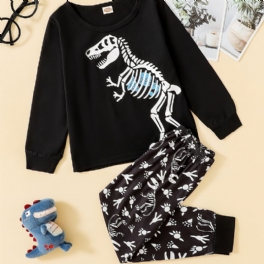 Pyjamasset För Pojkar Sweatshirt & Matchande Byxor Med Dinosaurietryck