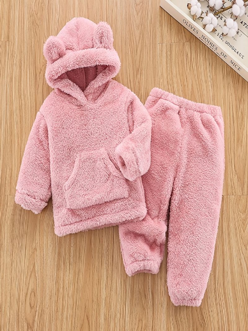 Småbarn Bebis Flickor Warm Fleece Huvtröja & Byxor Set Barnkläder