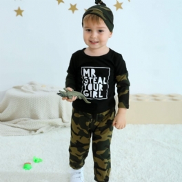 Småbarn Pojkar Kläder Långärmad Crew Neck Camo Alphabet Print Shirt & Jogger Dragsko