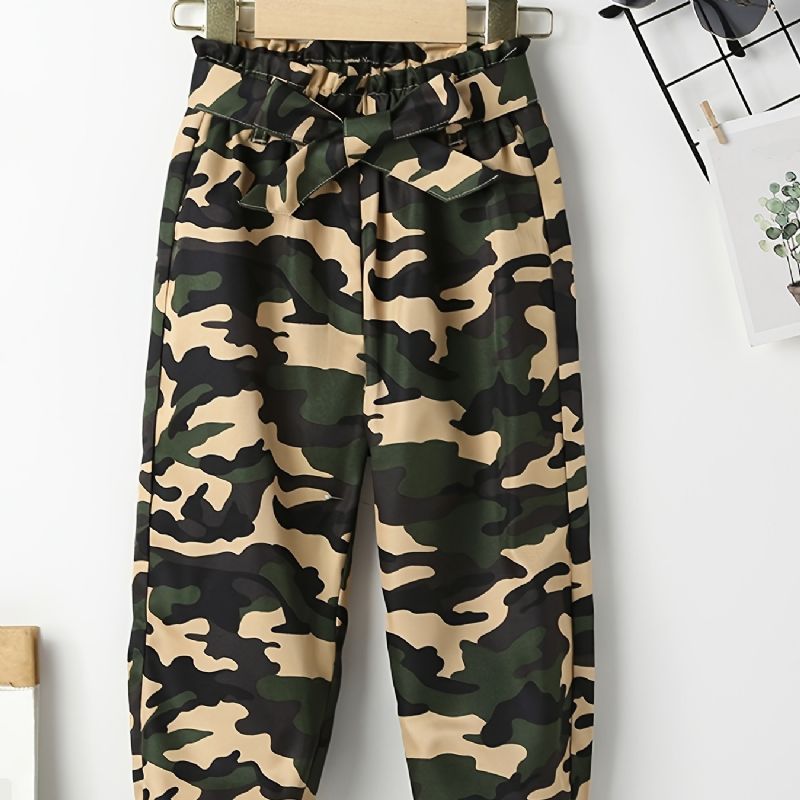 Tjejer Camo Print Avsmalnande Byxor Med Bälte För Höst Och Vinter Nytt